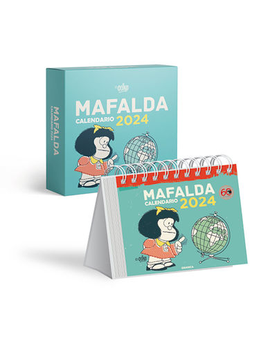 CALENDARIO 2024 MAFALDA. ESCRITORIO TURQUESA CON CAJA. 9789878935676